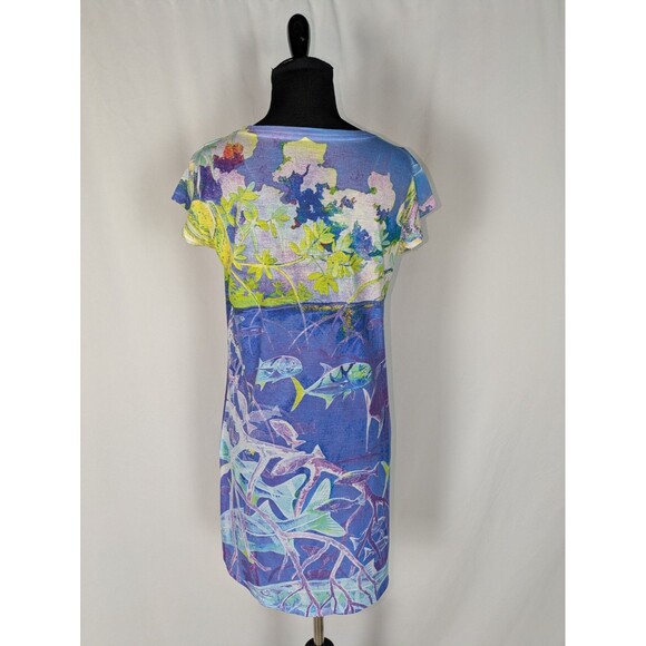 Guy Harvey Dress S Women's Bright Multicolor Fish Underwater Sheer Tshirt Dress - Picture 4 of 5